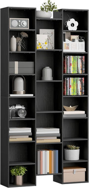 Tall 21-Cube Bookcase Black Adjustable Shelves Modern Storage Unit for Home Offi