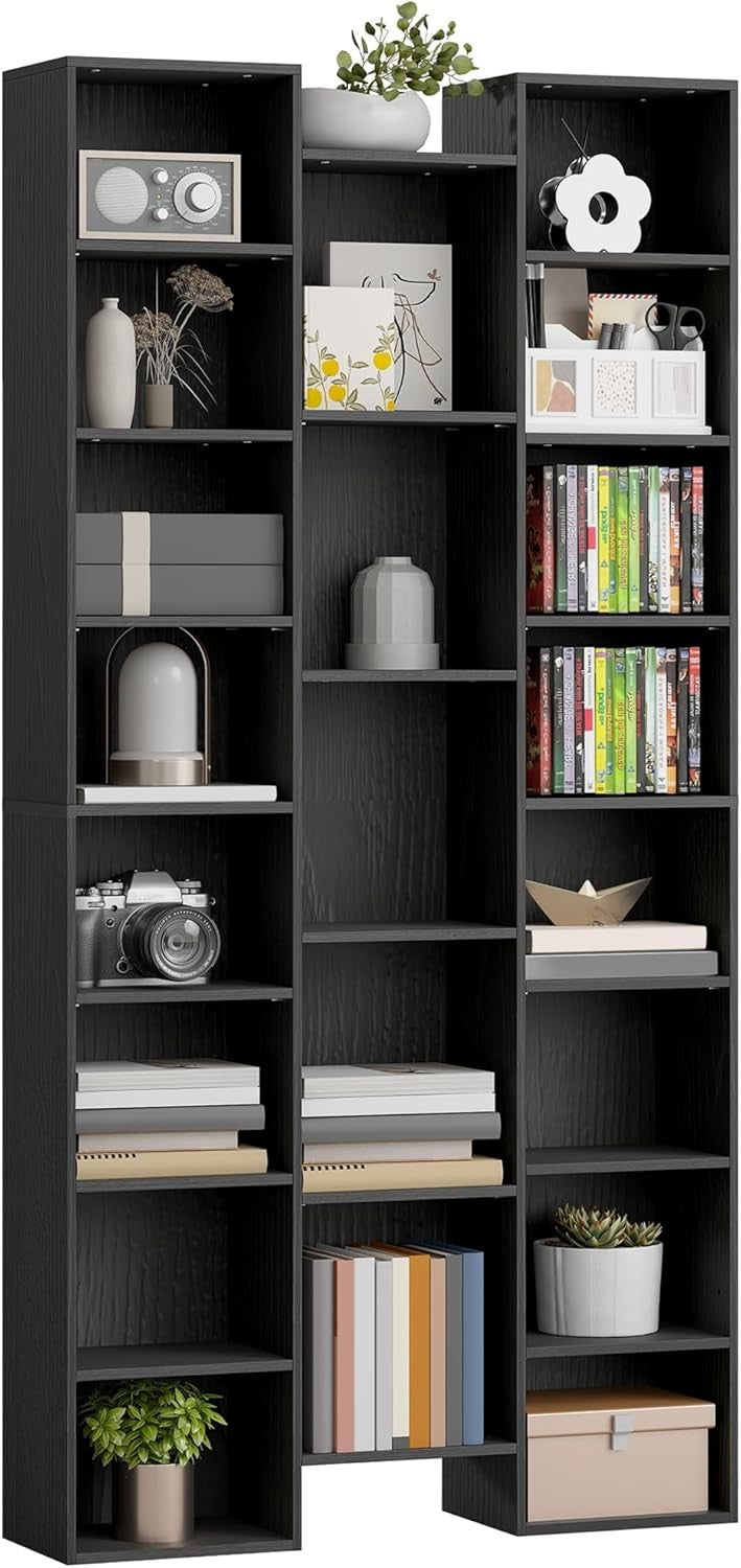 Tall 21-Cube Bookcase Black Adjustable Shelves Modern Storage Unit for Home Offi