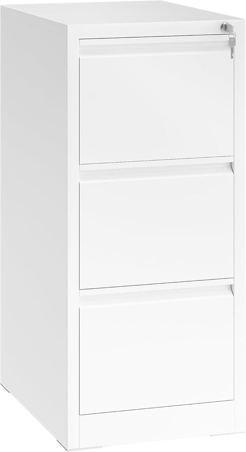 White 3 Drawer Lockable File Cabinet 62x45x102cm Rolling Steel