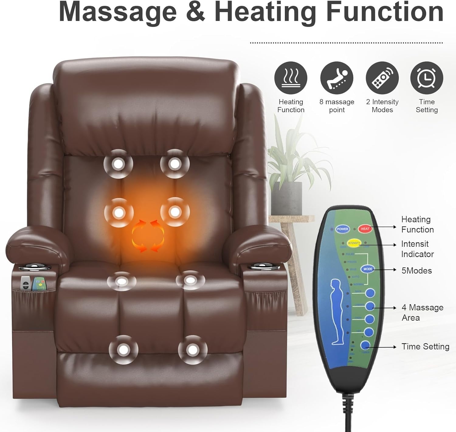 Power Lift Recliner Chair Massage Heat USB Ports Cup Holders Extended Footrest