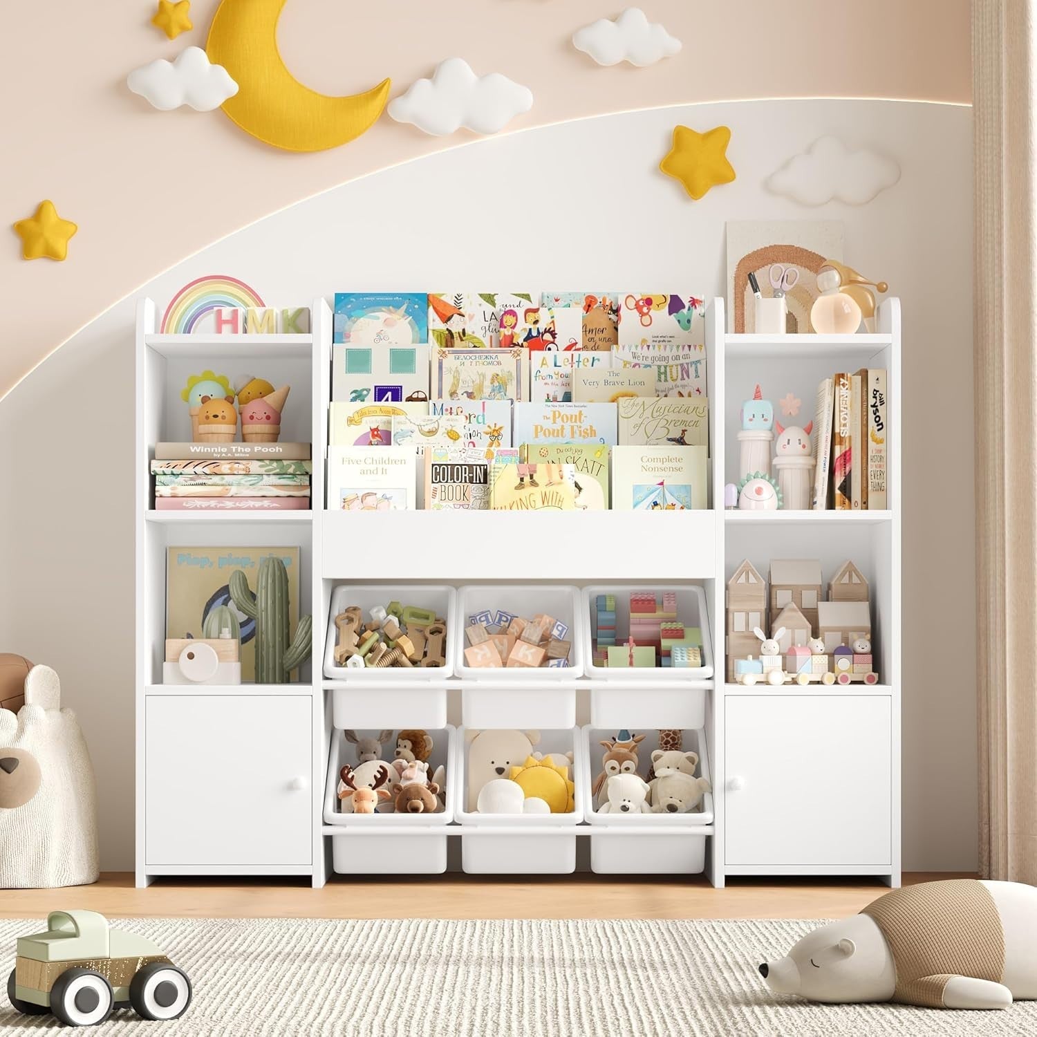 Kids 4-Tier Toy Organizer & Bookshelf with 6 Removable Boxes 119x29.5x94cm White