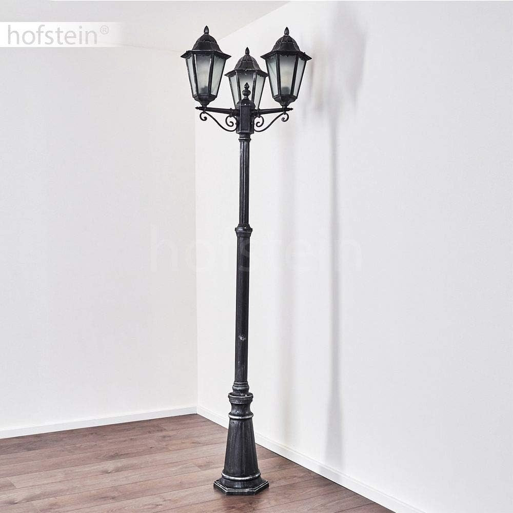 Lignac Frost 3-Arm Outdoor Lamp Post Black Silver Antique Garden Light