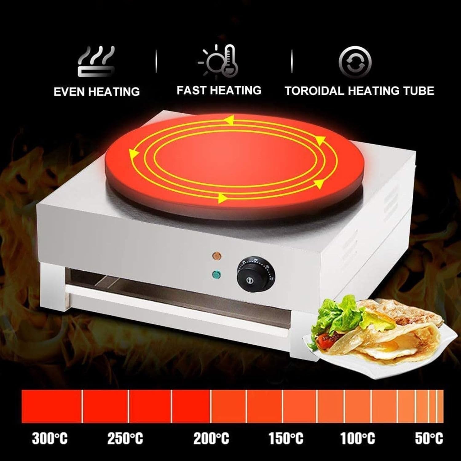 400mm Electric Crepe Maker 2800W Non Stick Cast Iron Griddle Set