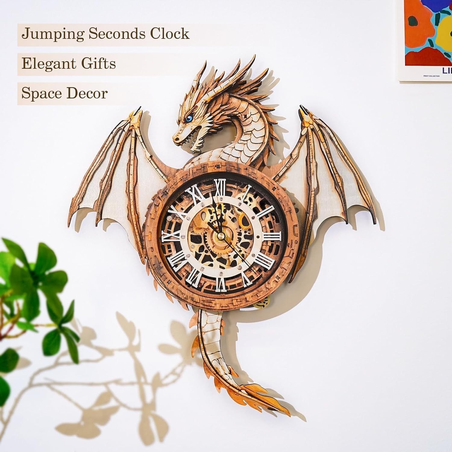 3D Dragon Clock Puzzle Wooden Wall Art Timepiece DIY Decor Gift