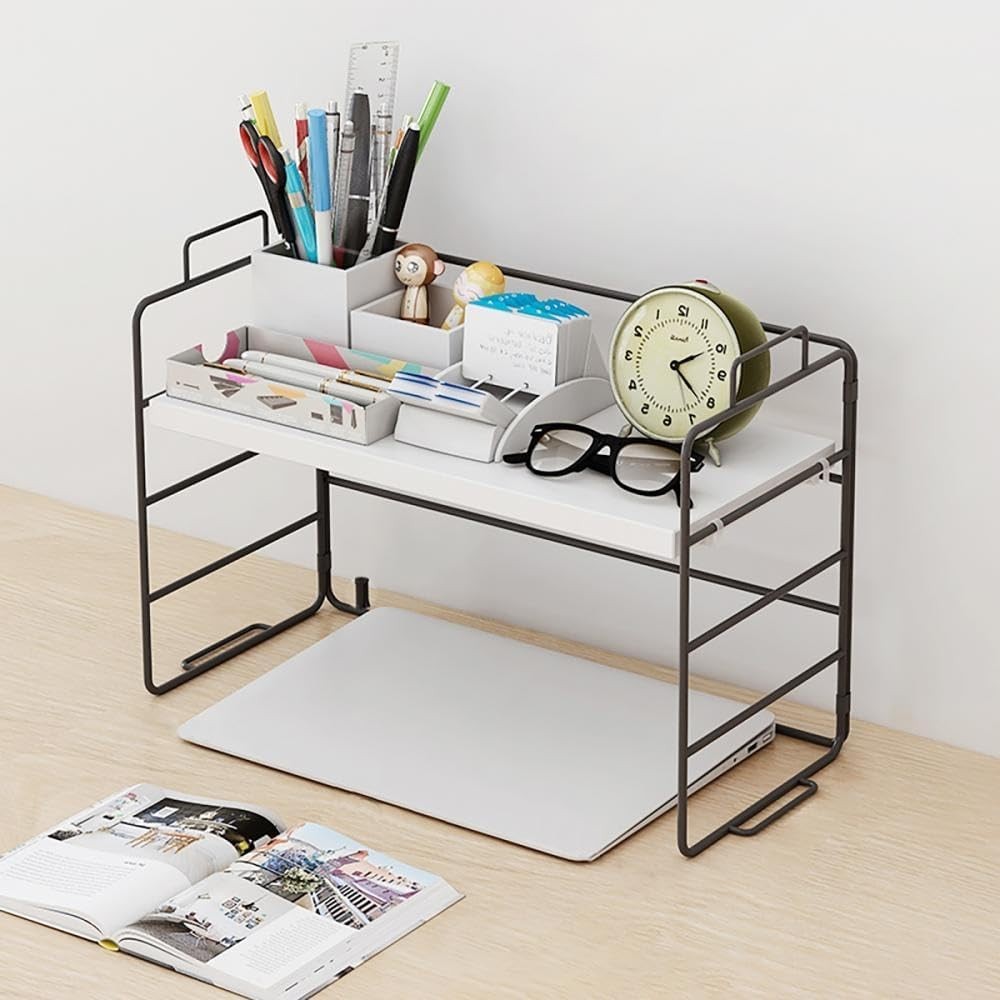 Desktop Organizer Shelf Compact Display Rack Bookcase Storage White Shelf
