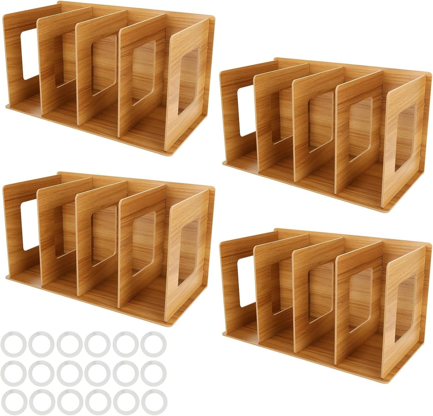 4 Pack Desktop CD DVD Storage Rack Shelf Organizer Wood Media Holder