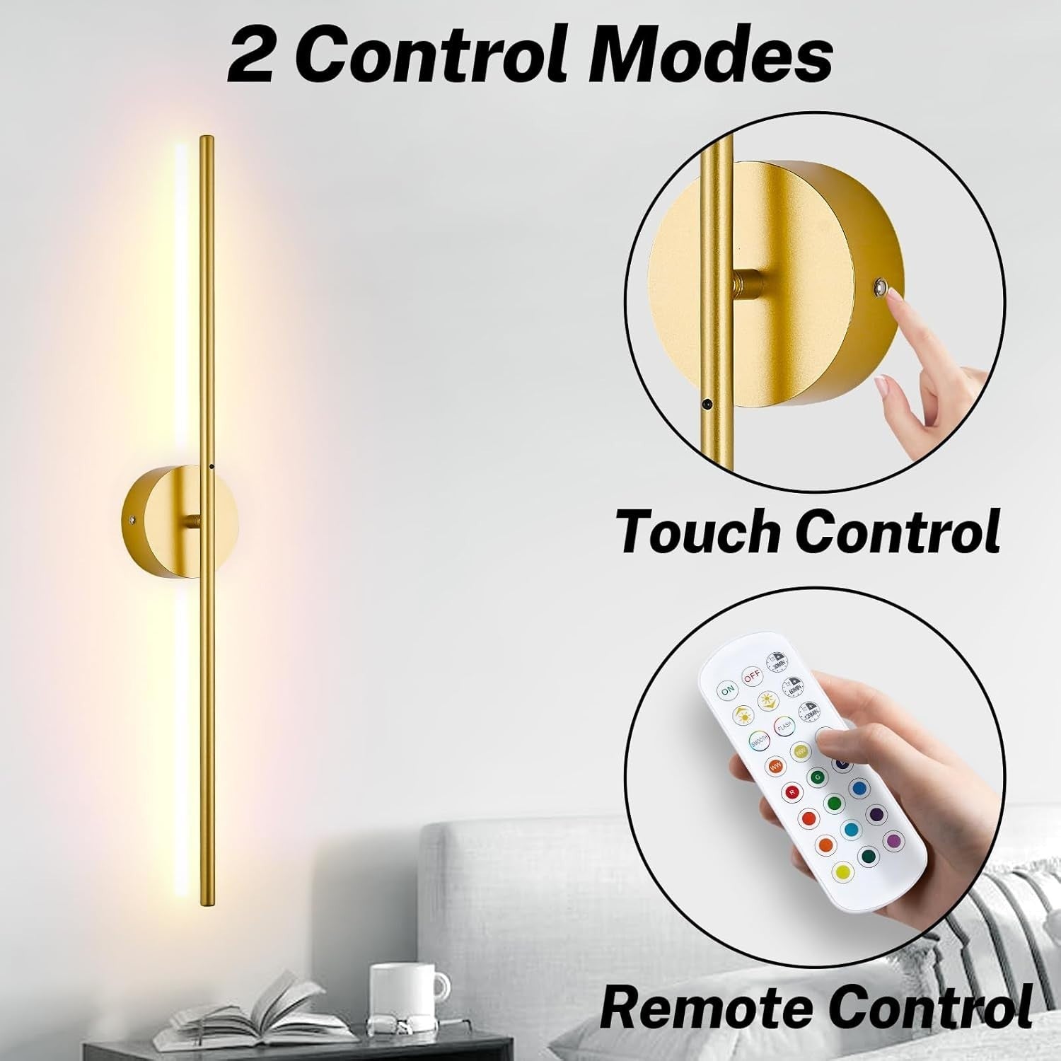 Rechargeable LED Wall Lights 15 Colors Remote Touch Dimmer 80CM Gold