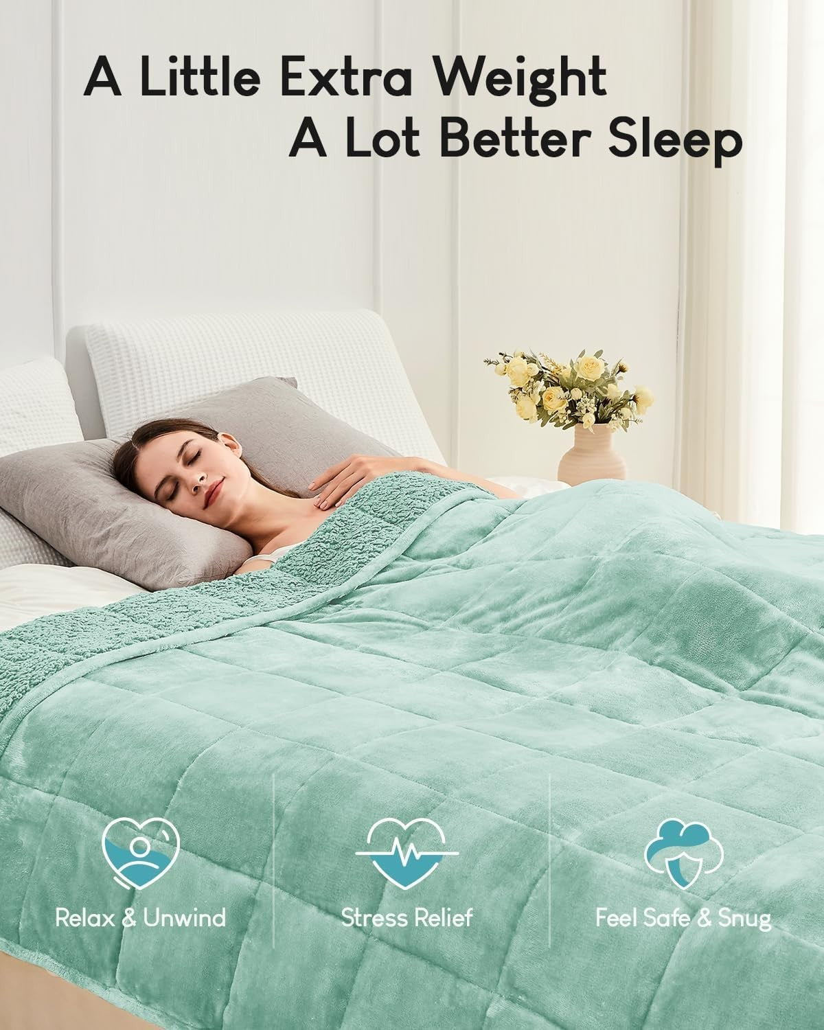 Weighted Blanket 15lb Sherpa Fleece Cozy Sleep Aid 60x80 Dusty Green Queen