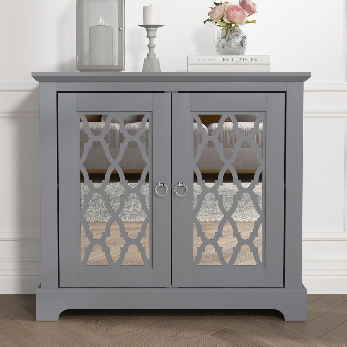 2 Door Grey Sideboard Cabinet Adjustable Shelves Storage Console Cupboard