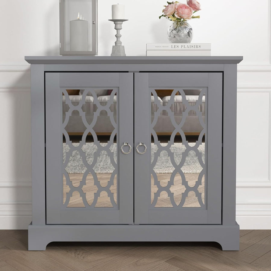 2 Door Grey Sideboard Cabinet Adjustable Shelves Storage Console Cupboard