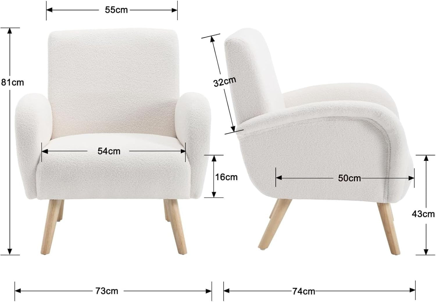 White Faux Fur Accent Tub Chair Wooden Legs Modern Armchair
