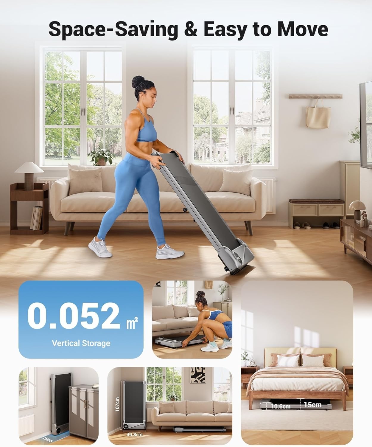 Compact Under Desk Walking Treadmill 6km/h LED Display Remote Control