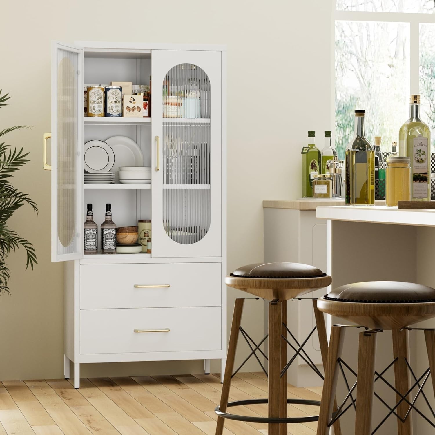 Heavy-Duty White Metal Storage Cabinet with Drawers & Adjustable Shelves
