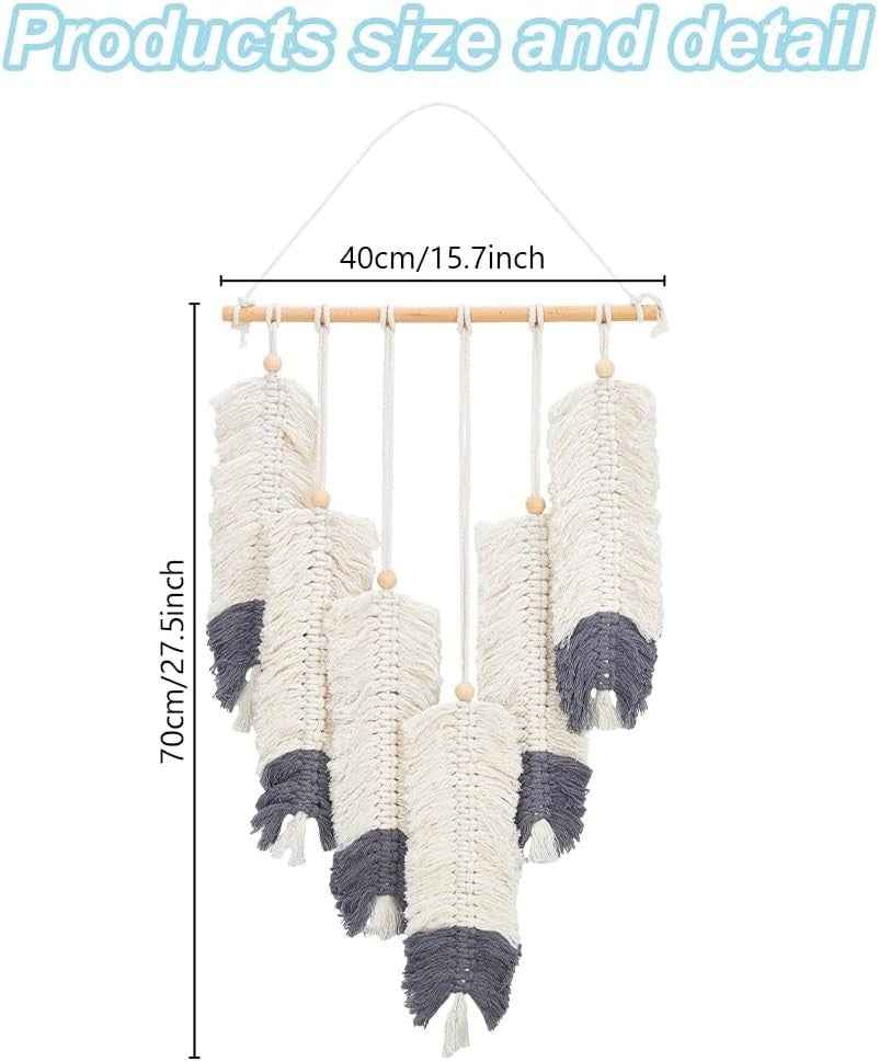 Macrame Feather Wall Hanging Boho Tapestry Rustic Home Decor