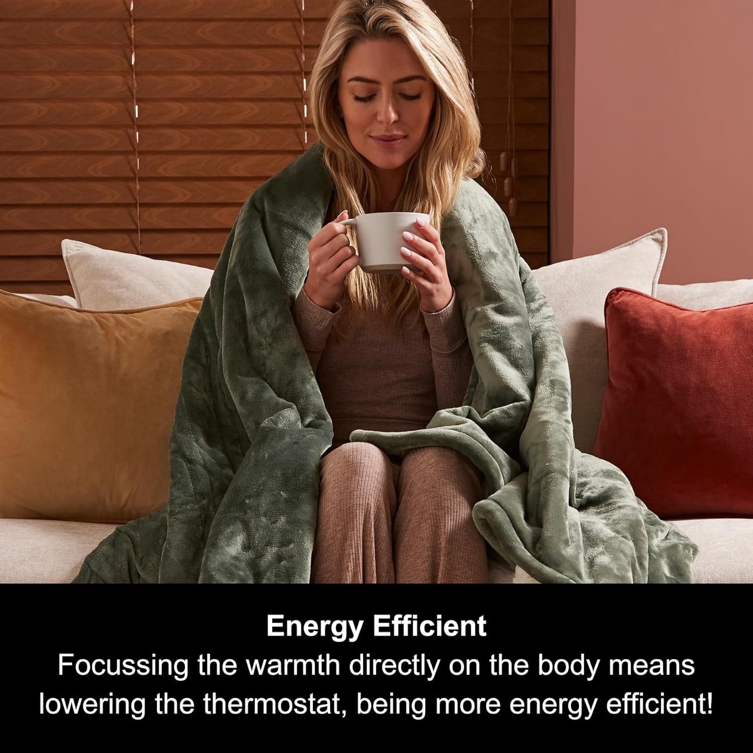 Electric Heated Throw Green Blanket 160x130cm Teddy Fleece 9 Heat Auto Shut Off