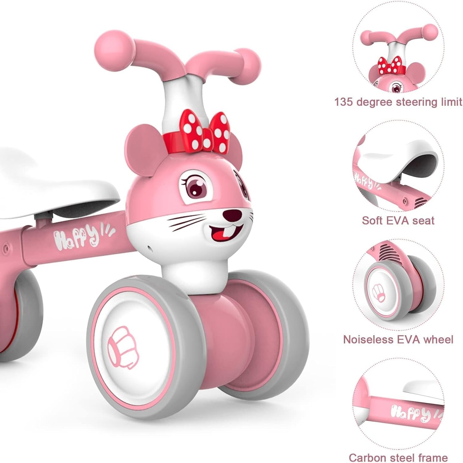 Baby Balance Bike Toddler Ride On Walker Trike No Pedals 10-36 Months Pink
