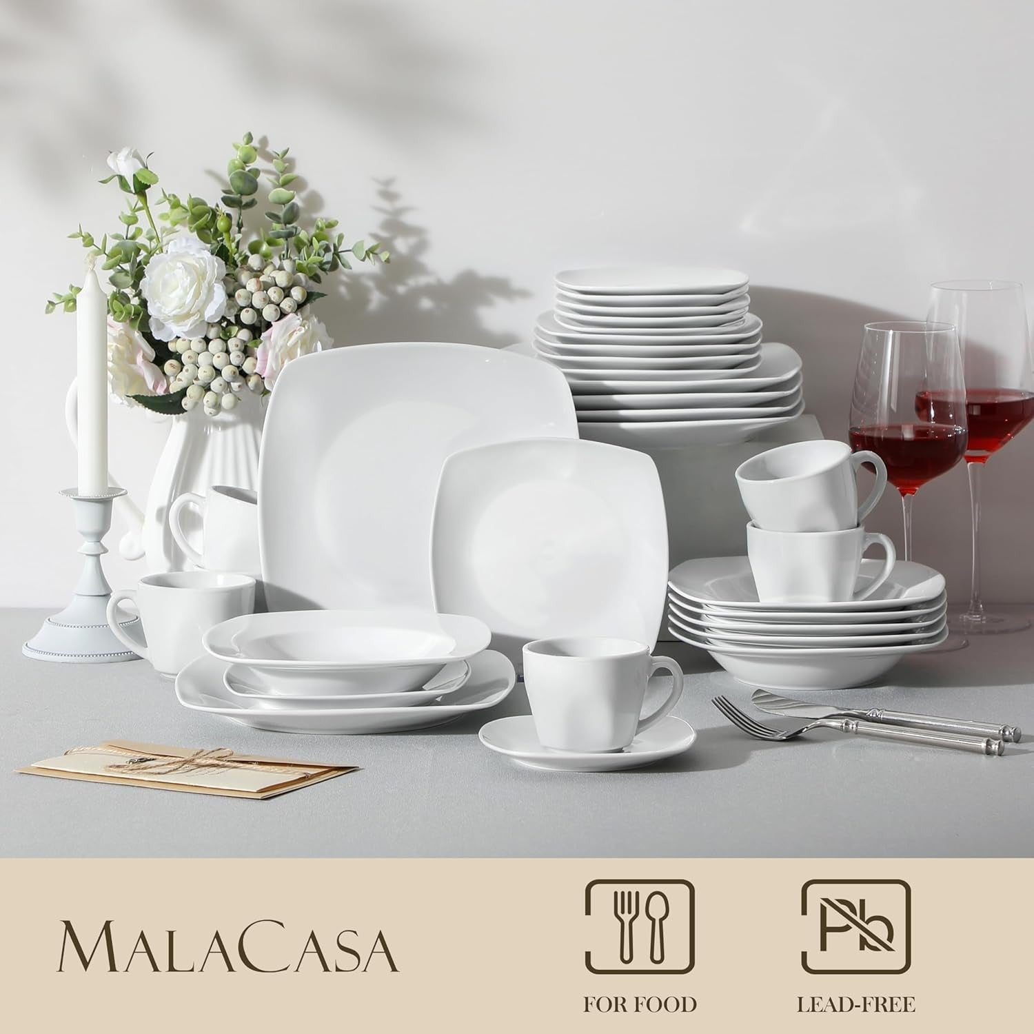 30 Piece Porcelain Dinner Set Plates Bowls Cups Ivory White Dishwasher Safe
