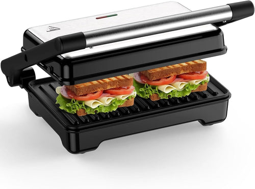 2 Slice Panini Press 1500W XXL Non Stick 28cm Silver