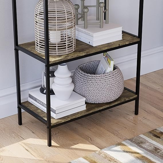 Modern Industrial 4-Tier Shelving Unit – Rustic Wood Storage Rack for Home Offic