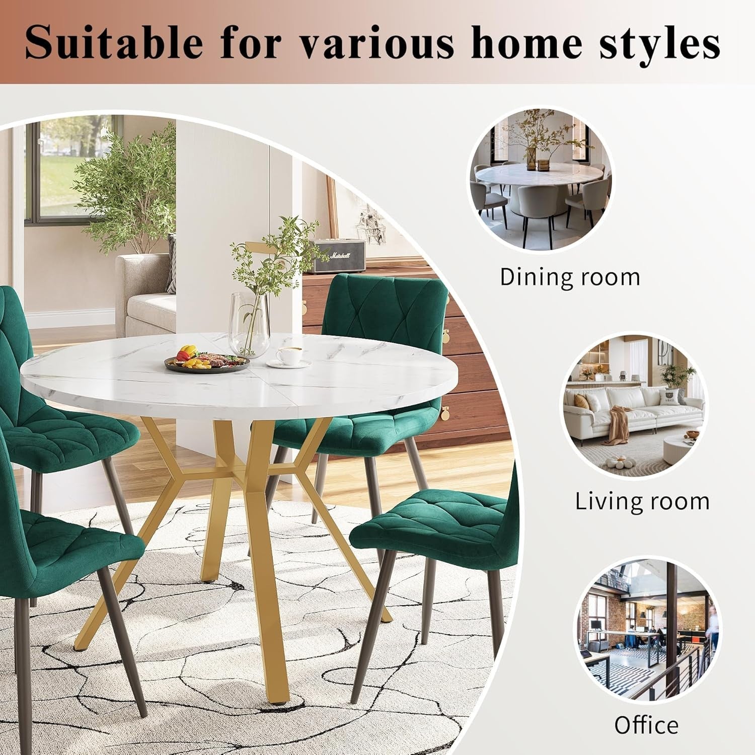 Round White Marble Dining Table Gold Legs Modern Small Kitchen 100cm