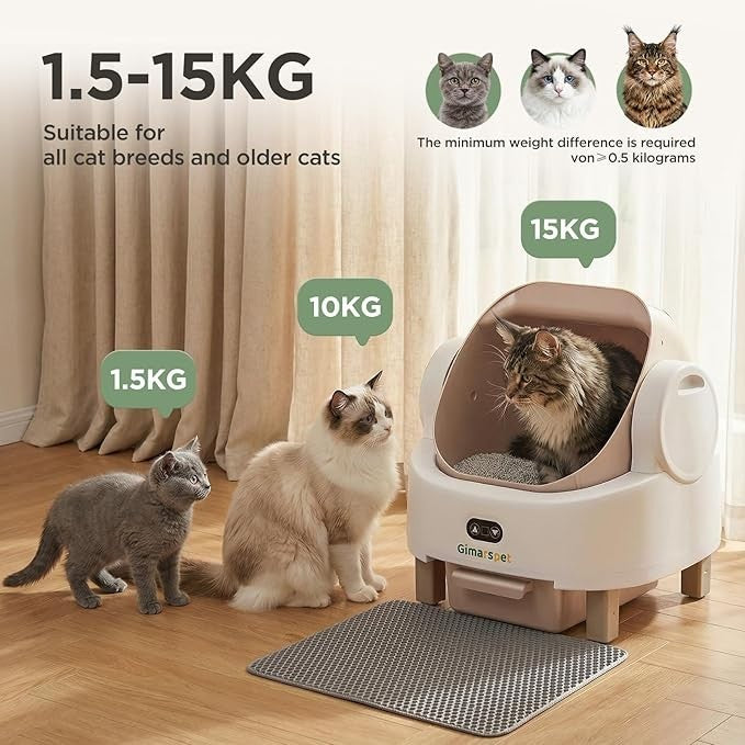 XXL Self Cleaning Cat Litter Box App Control Open Top Champagne