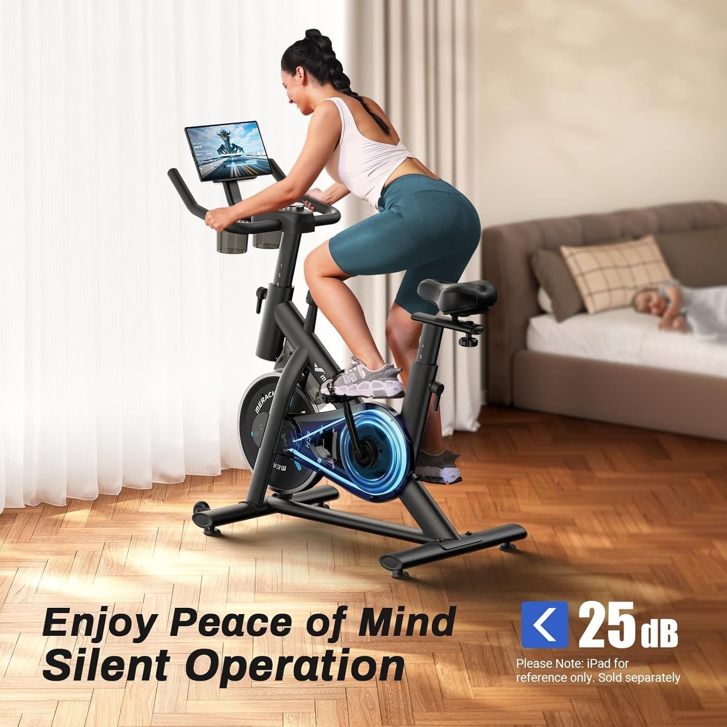 Quiet Magnetic Exercise Bike w/ LED Display, App Training, 15lb Flywheel 300lb