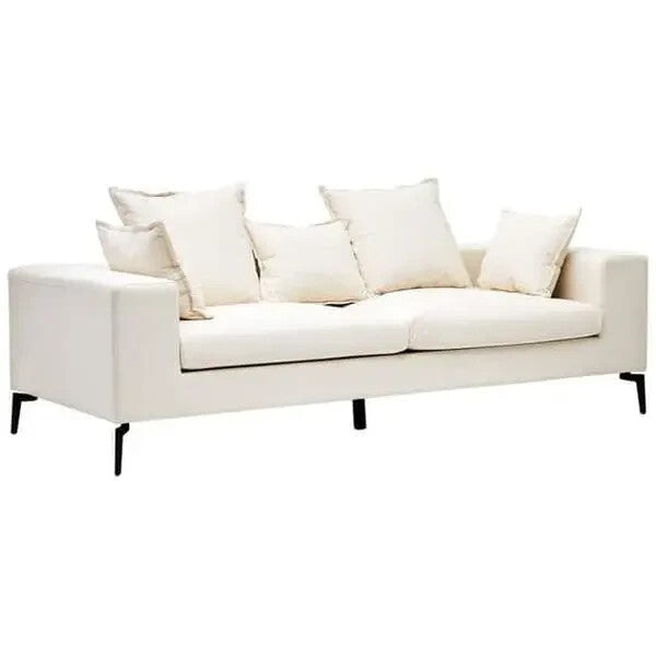 Cream 3 Seater Sofa Linen Upholstery w/ Black Legs Modern Minimalist