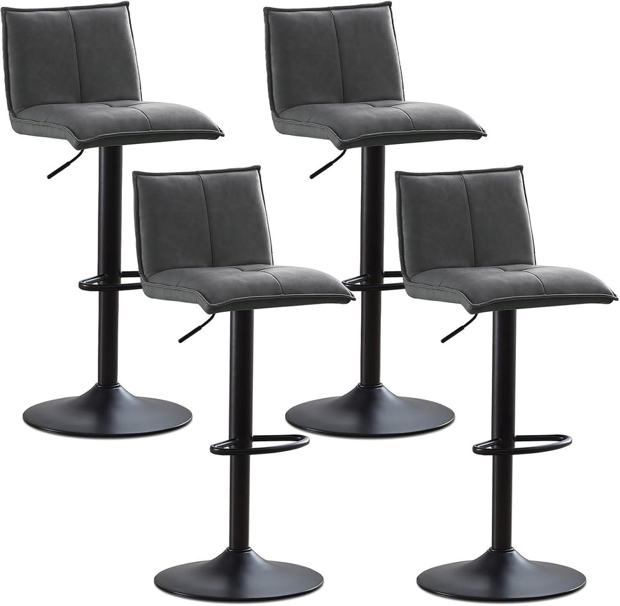 Pu Grey Faux Leather Bar Stool Set of 4 Adjustable Swivel Kitchen Chairs