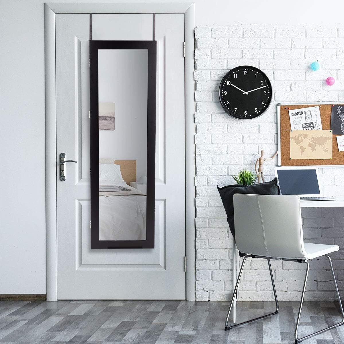 Black LED Jewellery Cabinet Wall Door Mounted Full Length Mirror Lockable