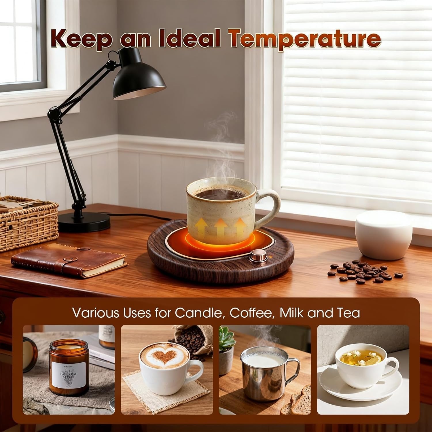 Coffee Mug Warmer 2 Temp Desk Cup Heater Plate Wood Grain