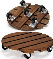 2 Pack Wood Plant Caddy with Wheels, 12" Rolling Flower Pot Stand Indoor Outdoor