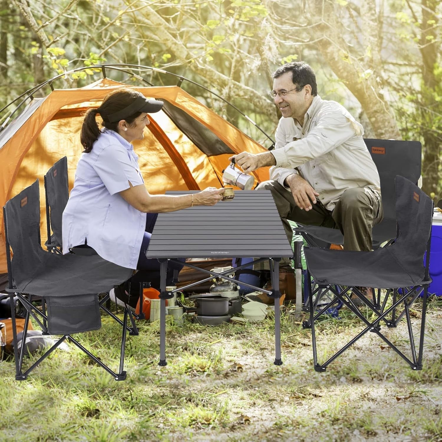 Foldable Camping Table Set with 4 Chairs Portable Outdoor Picnic BBQ Garden