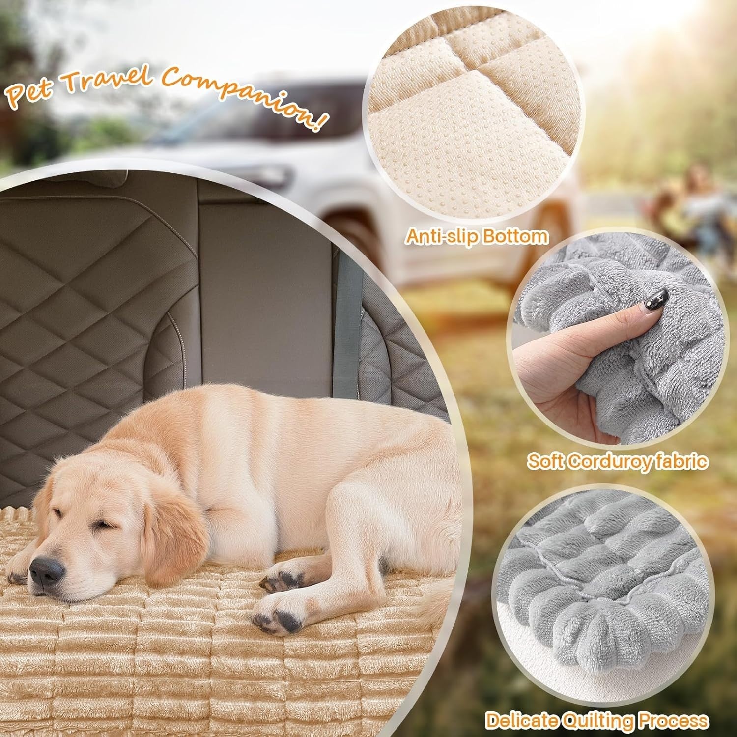 Plush Dog Travel Bed Car Rear Seat Protector Non Slip Mat 138x63cm