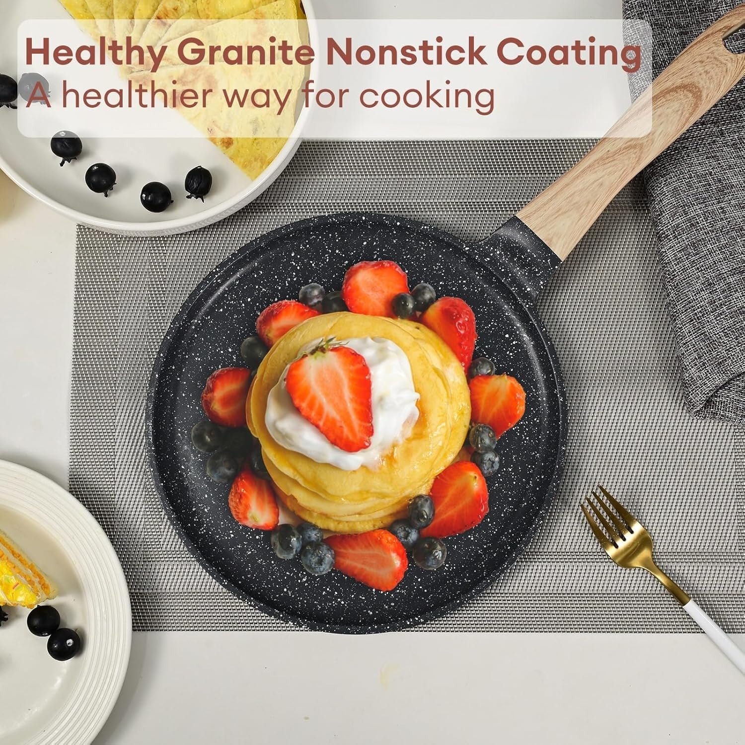 Non-Stick 28cm Pancake Pan | Granite Crepe Skillet Induction Safe Grey
