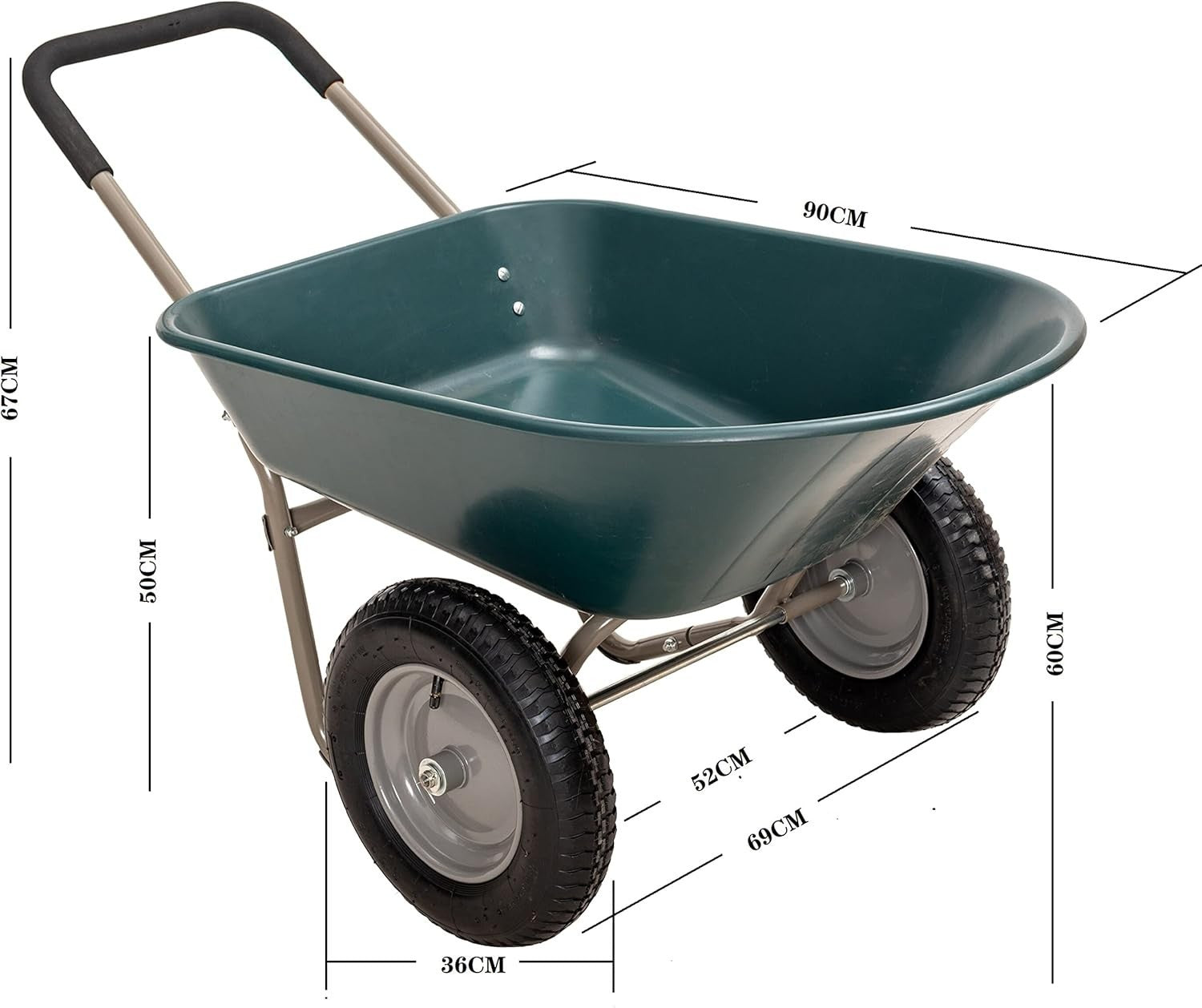 85L 2-Wheel Garden Wheelbarrow – Green – Pneumatic Tyres Heavy Duty 150kg Steel