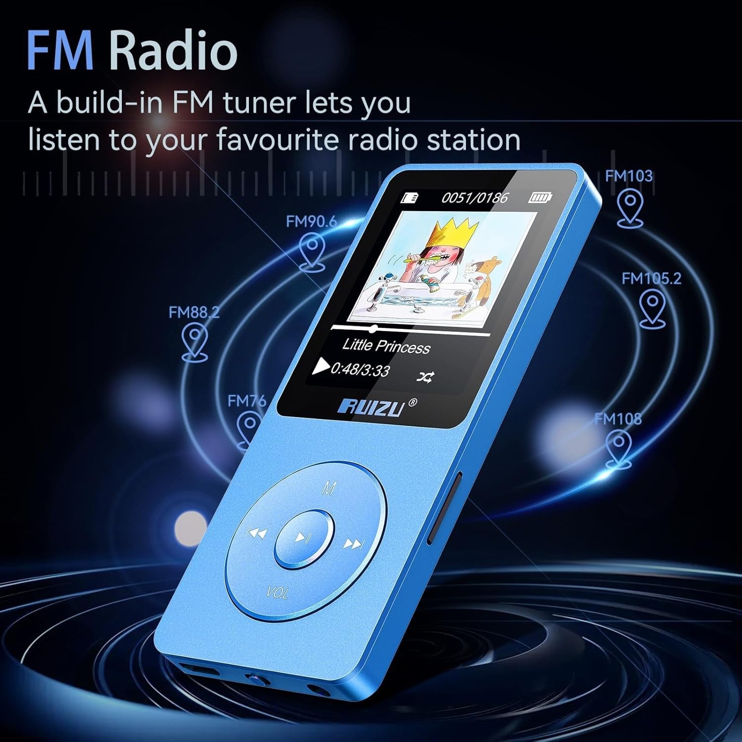 64GB MP3 Player Bluetooth 5.3 80H Battery 1.8" Screen TF 128GB