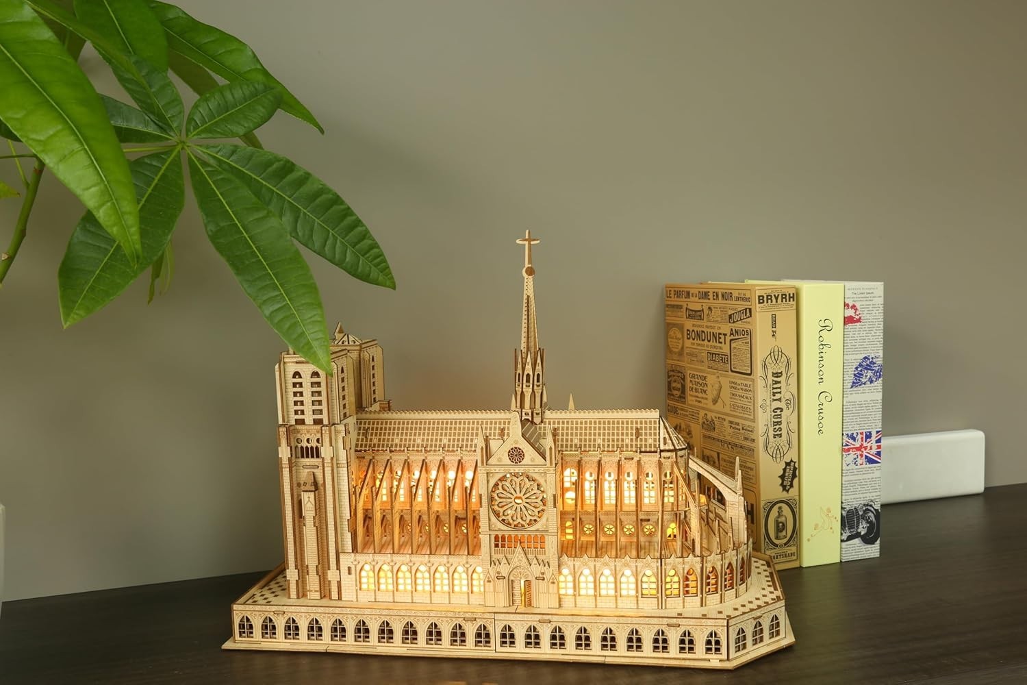 3D Wooden Notre Dame Puzzle with LED Light, DIY Architectural Model Kit