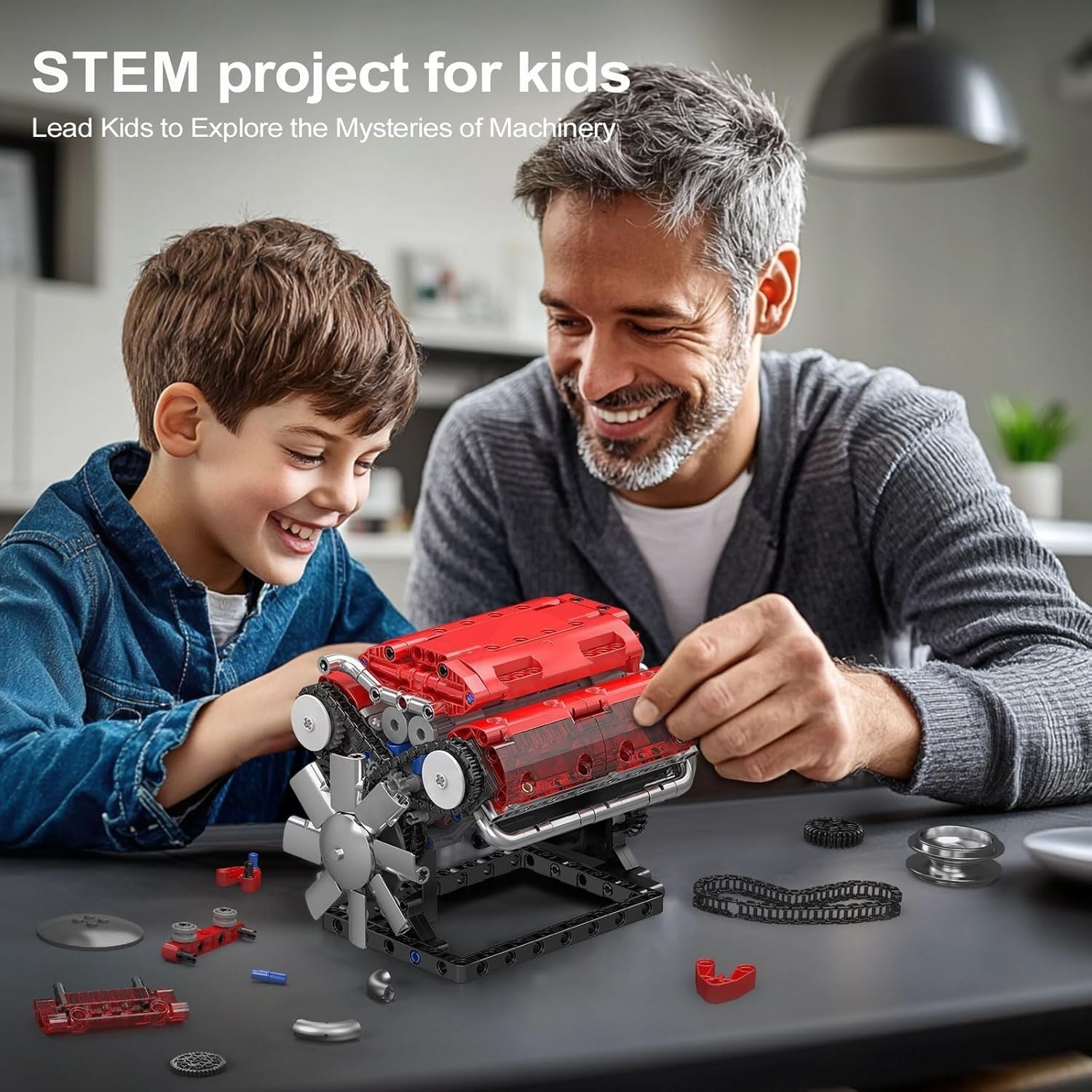 V8 Engine Model Kit Working Motor STEM Build Set Kids Teens Adults Gift
