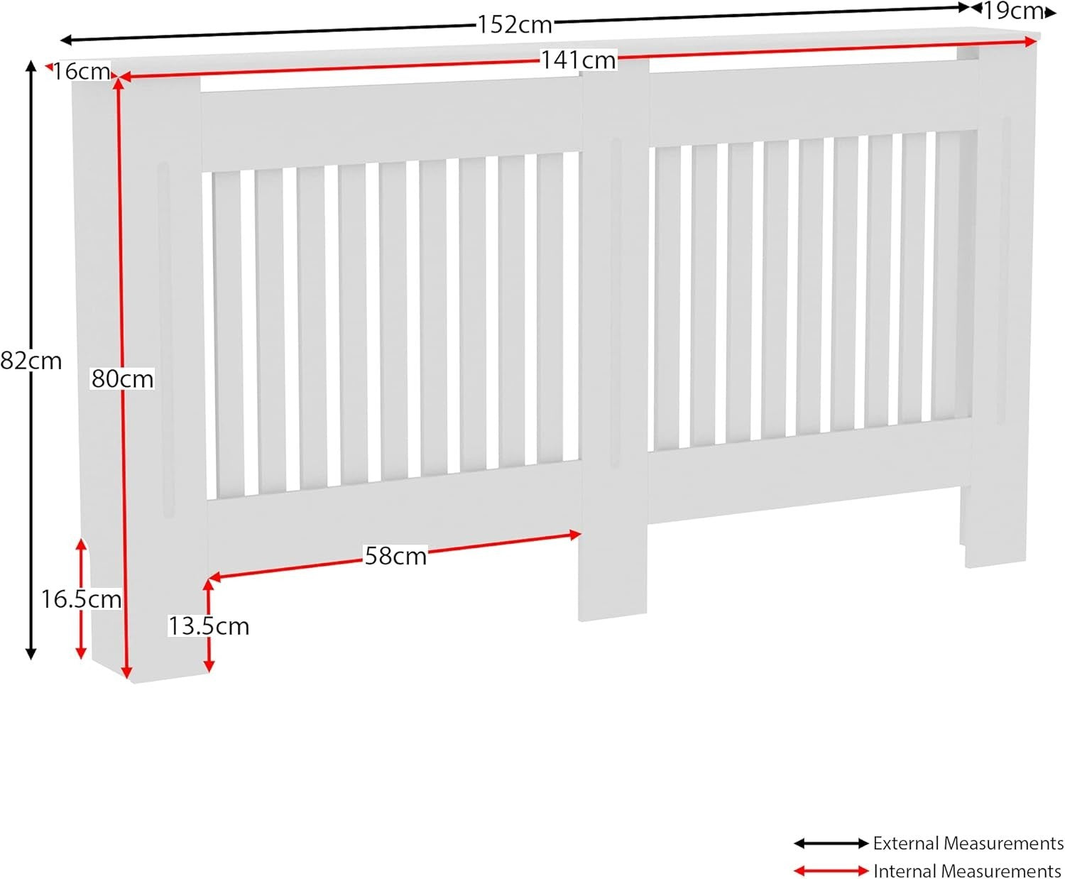 Large White Radiator Cover Cabinet | Modern MDF Slatted Heater Cover with Shelf