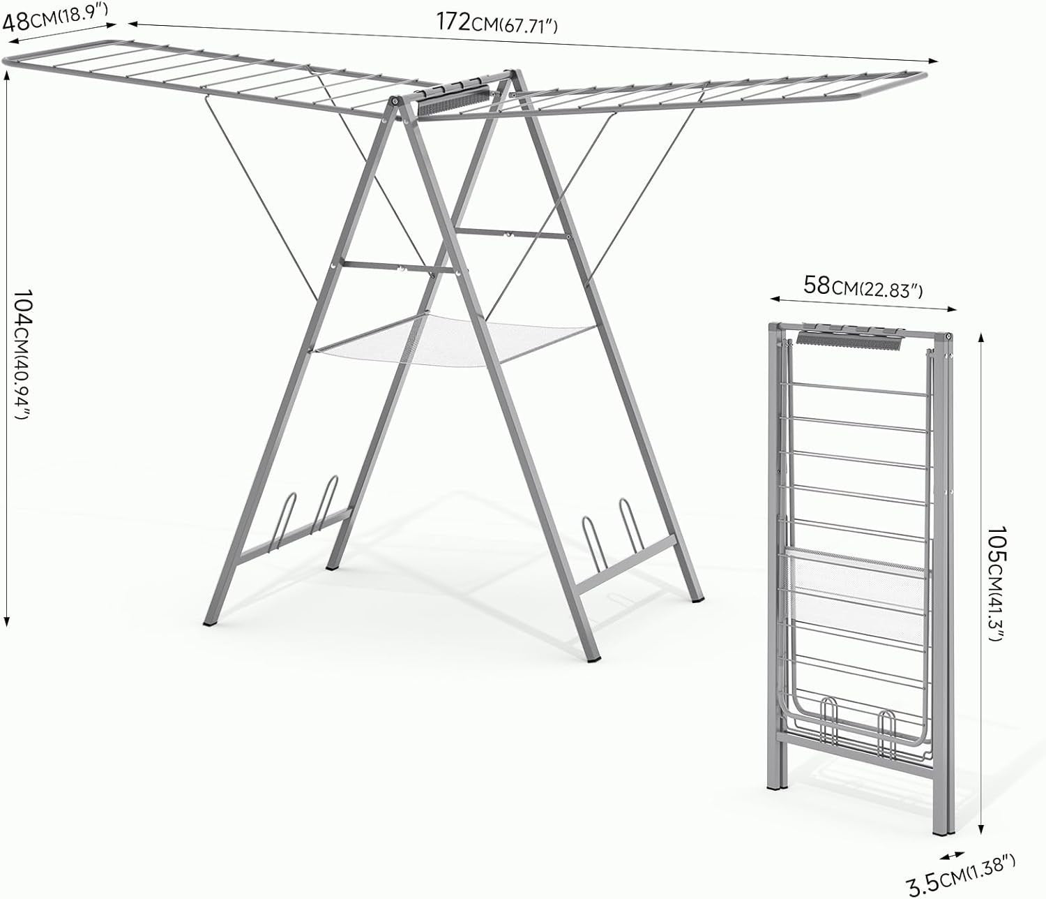 Large Foldable Clothes Drying Rack Adjustable Height Indoor Outdoor Airer