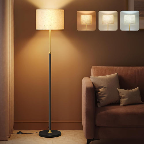 Adjustable Floor Lamp Black Gold Fabric Shade Modern Standing Light 170cm