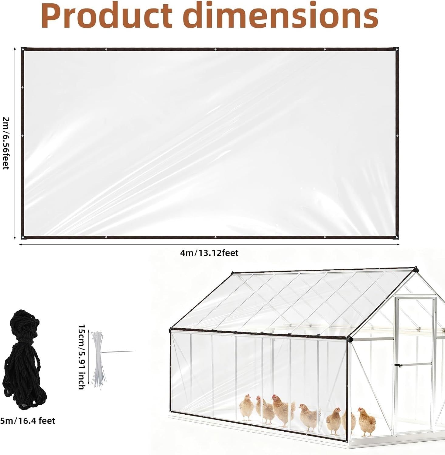 2PCS 4x2M Clear Chicken Coop Cover Waterproof PVC Tarp
