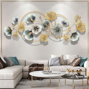 3D Gold Ginkgo Leaf Metal Wall Art 125x52cm Framed Decor