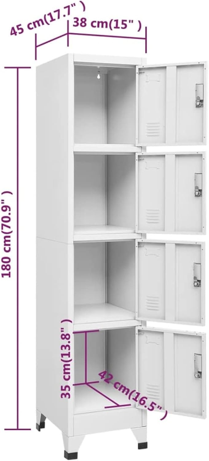 4 Door Grey Metal Locker Cabinet Lockable Storage Cupboard Office Gym 180cm
