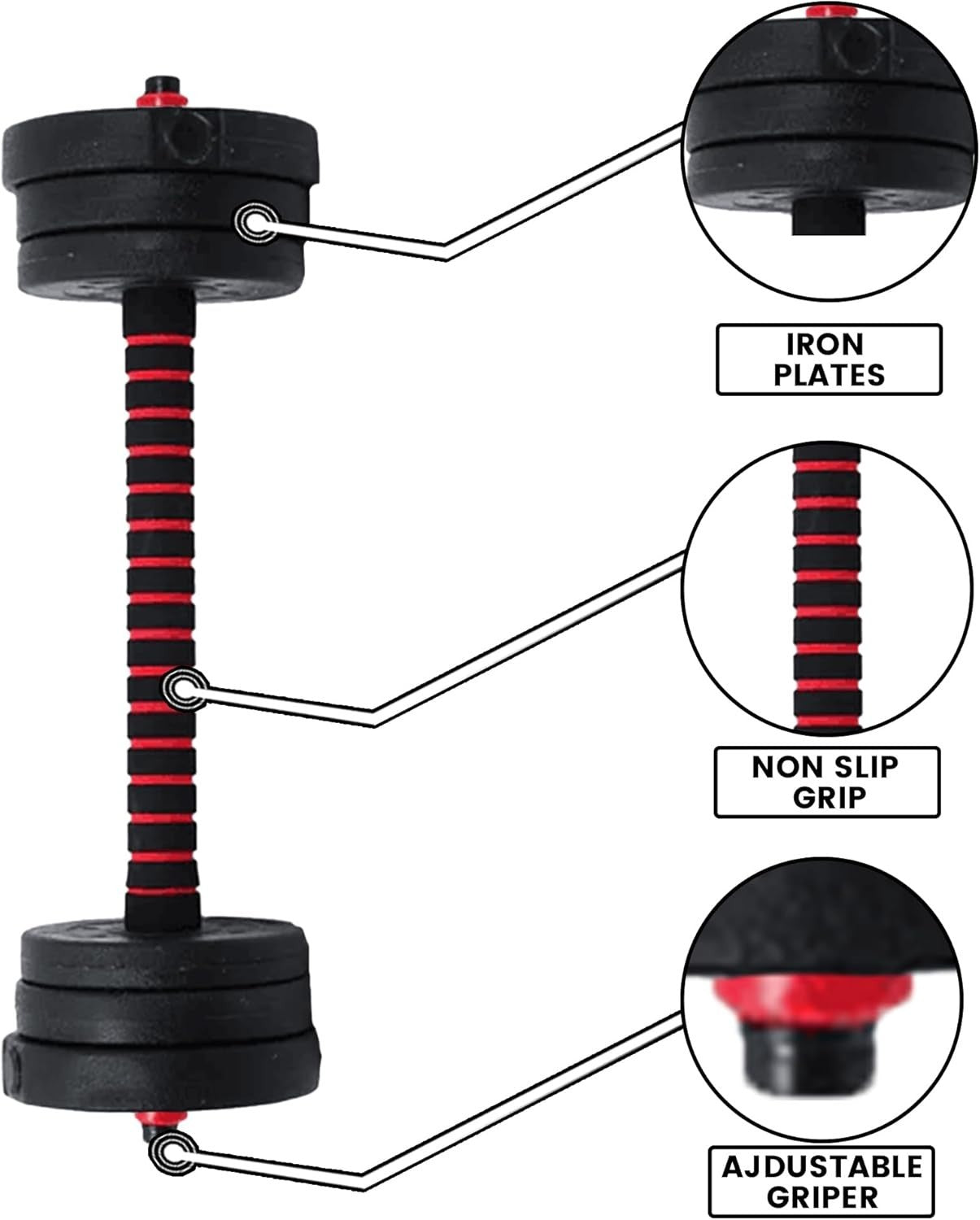 Adjustable Dumbbell Barbell Set 10–30kg Vinyl Weights Home Gym Training