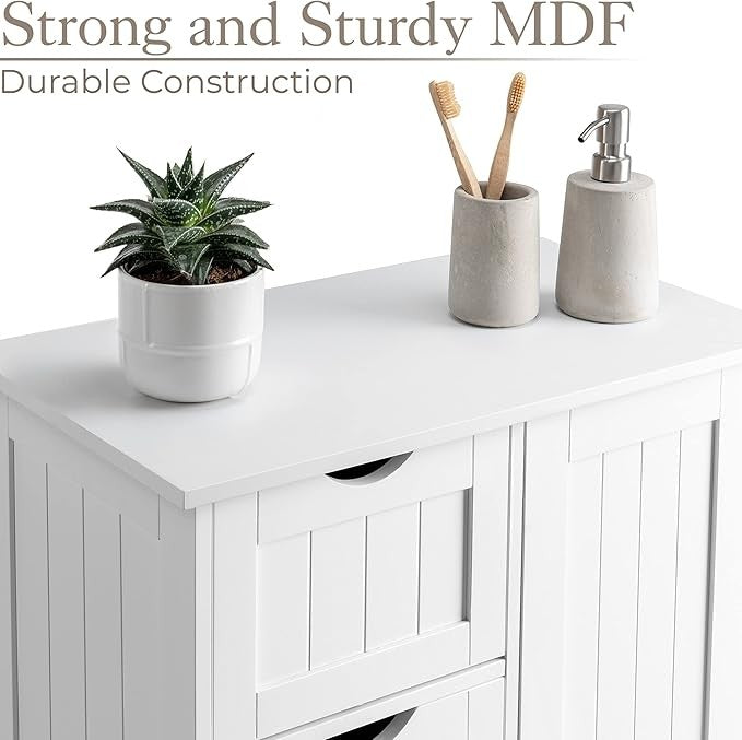 White Wooden Bathroom Cabinet with 4 Drawers & Cupboard 30x56x82cm Storage