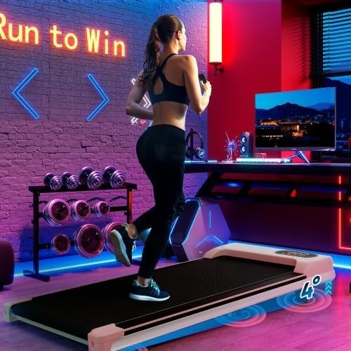 Foldable Under Desk Treadmill 2-in-1 LED Display Quiet Pink