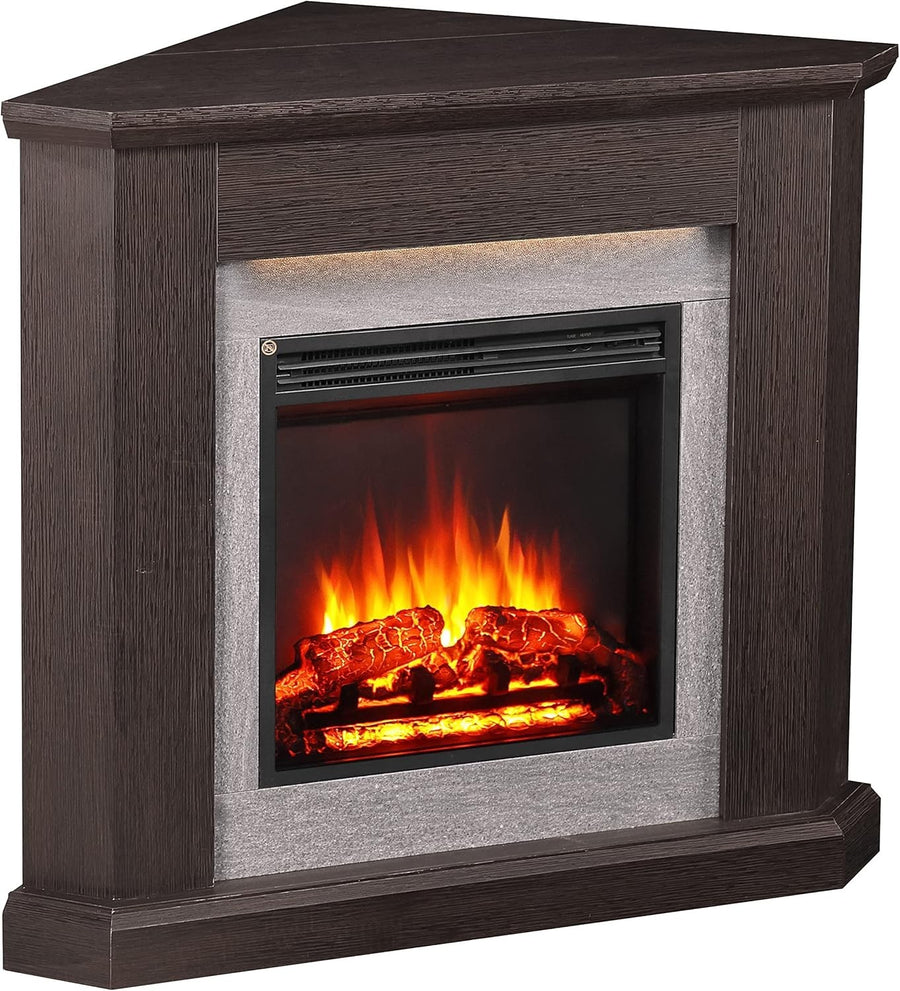 Corner Electric Fireplace 38" Espresso Oak 2kW LED Glass Heater Suite