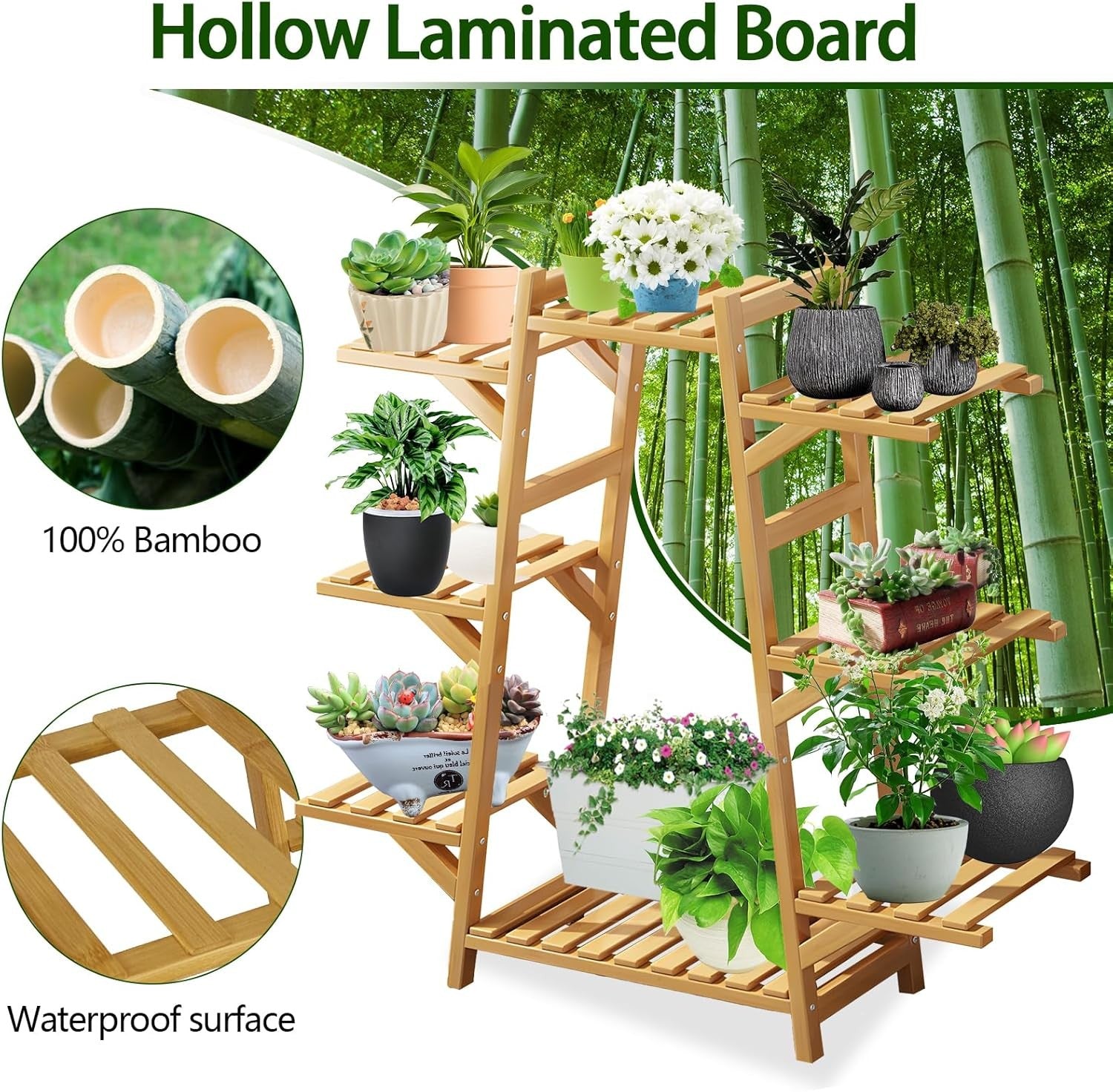 5 Tier Bamboo Plant Stand Indoor Corner Shelf Multi-Level Flower Rack