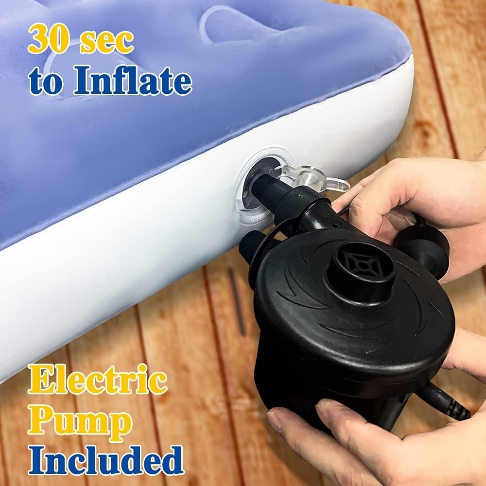 Inflatable Kids Travel Bed with Rails & Electric Pump | Toddler Mattress